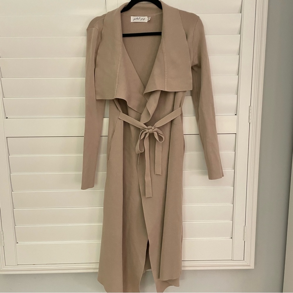 Petal & Pup Ribbed Shawl Long Cardigan Taupe Brown Size 6